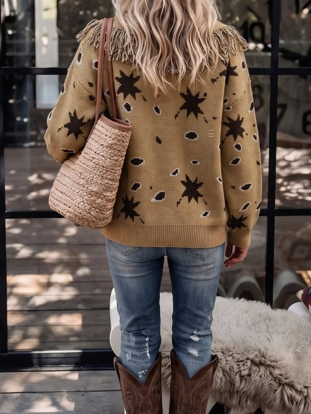 Brown Casual Women's Vacation Tassel Decor Cardigan